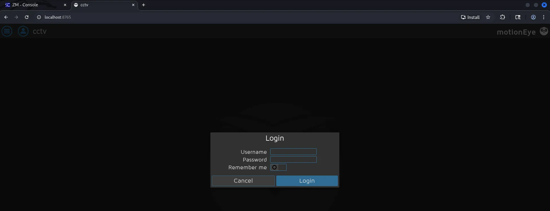 SSH Tunneling letting us view the Motioneye site.