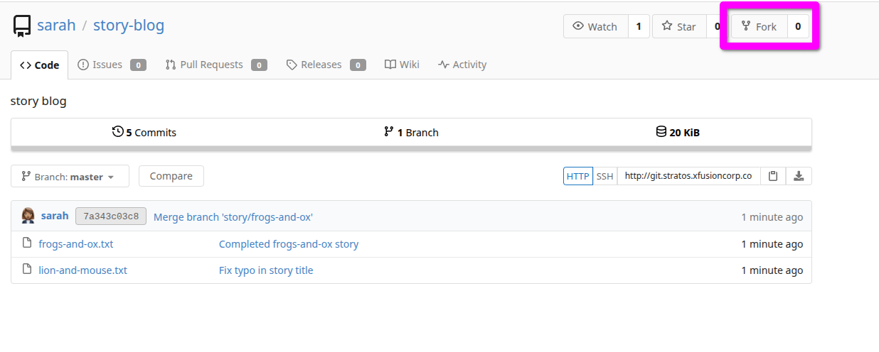 Button that’s used in Gitea to fork a repository.