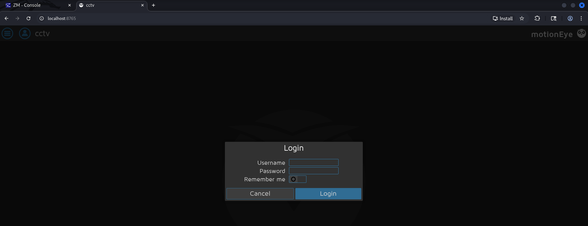 SSH Tunneling letting us view the Motioneye site.
