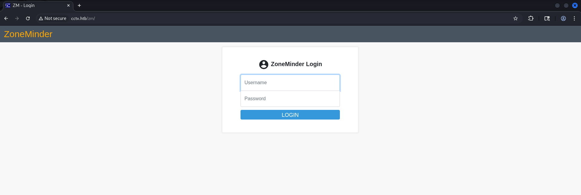 Zoneminder Login page.